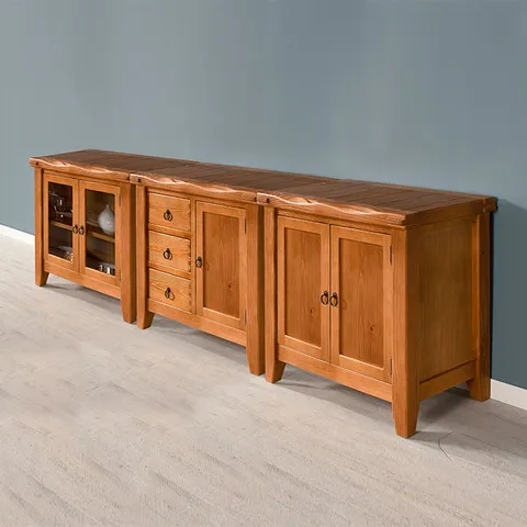 [마루엔개비] 우리목 수납 거실장 3PC 원목 TV장