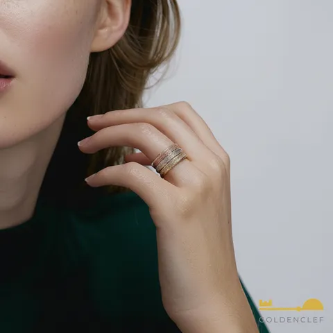 [ 100% MADE IN ITALY]{골든클레프} 18K 삼색 트리플 메쉬 반지 +무이자9개월
