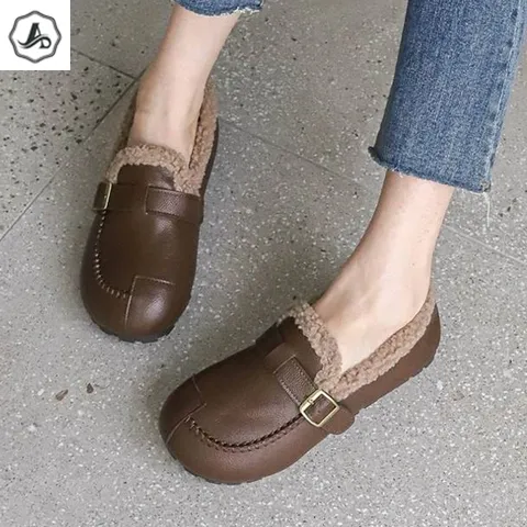 [애슬릿] 겨울 플랫 슈즈 여성 뽀글이 털 기모 발 편한 버클 +할인쿠폰