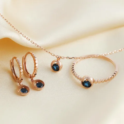 [ 반지 사이즈 1회 무상수리 이벤트][비앤비골드] 14K 서클 볼볼 청다이아 3mm 주얼리세트 (반지+귀걸이+목걸이) JNS28392