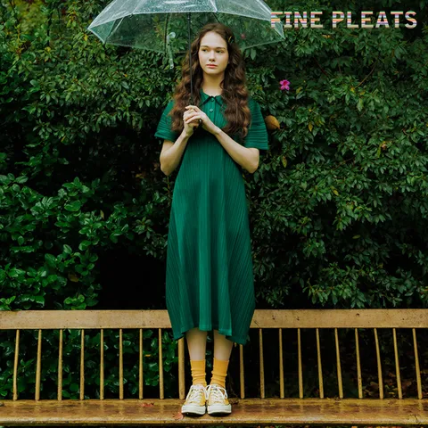 [FINE PLEATS] 피네 플리츠 반팔 카라 원피스 딥 그린 +할인쿠폰