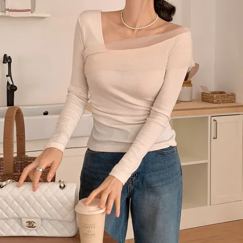 여자 하객룩 언발 오프숄더 레이어드 노방 블라우스