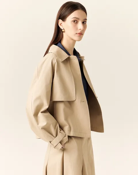 [닥스 여성] [25SS] DLCO5B203I2트렌치베이지 체크 배색 트윌 조직 숏 코트