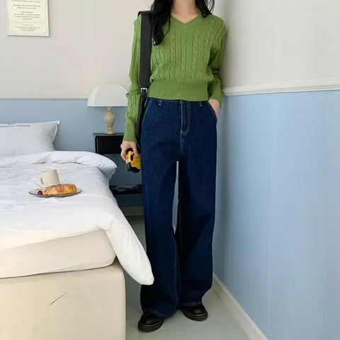 [하프클럽/다잇템]여자 V넥 데일리 슬림 SS 꽈배기 피셔맨 니트