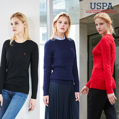 [U.S. POLO ASSN.] USPA 여성 화이트라벨 오가닉 케이블니트