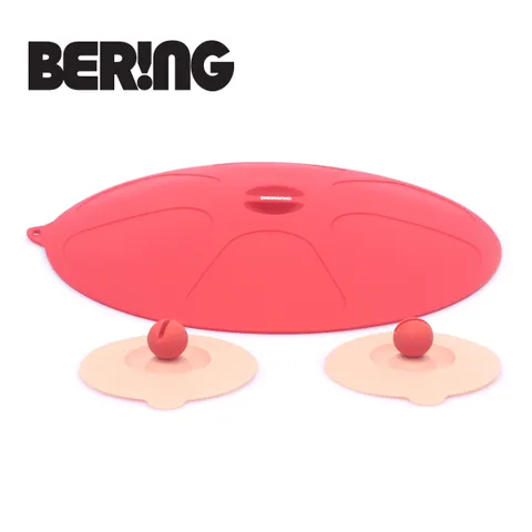 베링 실리콘 투웨이 팬뚜껑30cm(레드)+컵뚜껑 (총3종)((후라이팬 냄비 겸용 뚜껑 1개 + 다용도 전자렌지 냉장고 겸용 뚜껑 10cm 2개) )