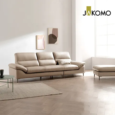 [자코모] 리타 3.5인 천연면피 소가죽 소파+스툴 +할인쿠폰