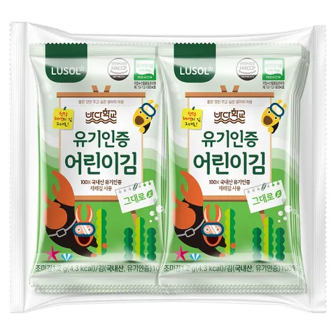 [루솔] 바다학교 유기인증 무조미 어린이김 3봉 (30개입)
