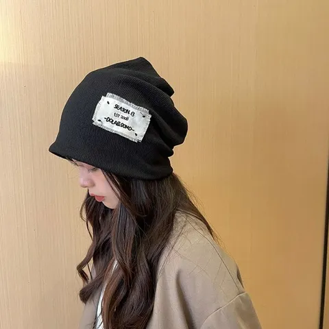 [하프클럽/옷자락]여성 비니모자 사계절 자수패치 풀오버 롱비니