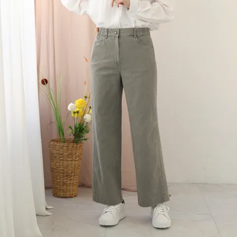 [웬디즈갤러리]크러쉬 바이오워싱 면스판 팬츠 /여성 세미 와이드 일자 허리밴딩 UPT113 +할인쿠폰