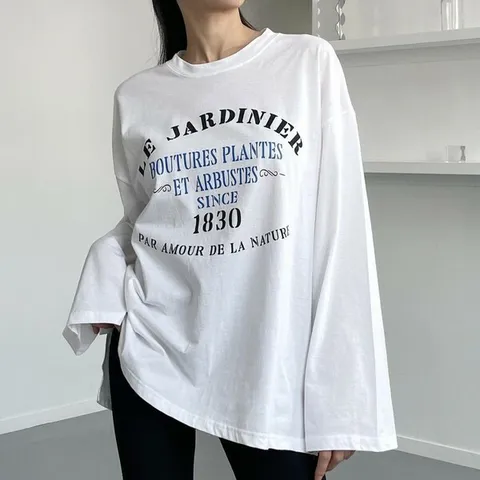 [하프클럽/다잇템]여자 큰사이즈 화이트 U넥 여름긴팔티 티셔츠