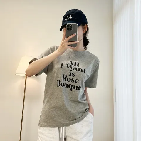 여자 베이직핏 코튼 여름반팔티 U넥 필기체 티셔츠