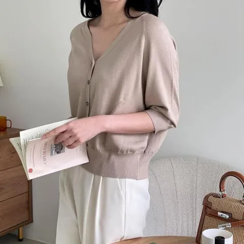 아트박스/신상오픈런 브이 오픈 시보리 비스코스 칠부가디건 봄니트 +할인쿠폰