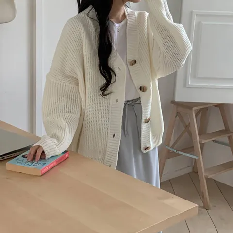 여성 꽈배기 V넥 스웨터 빅사이즈 긴팔티 가디건