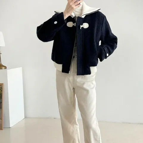 [하프클럽/옷자락]여자 떡볶이 니트 카라넥 겨울항공점퍼 울점퍼 자켓