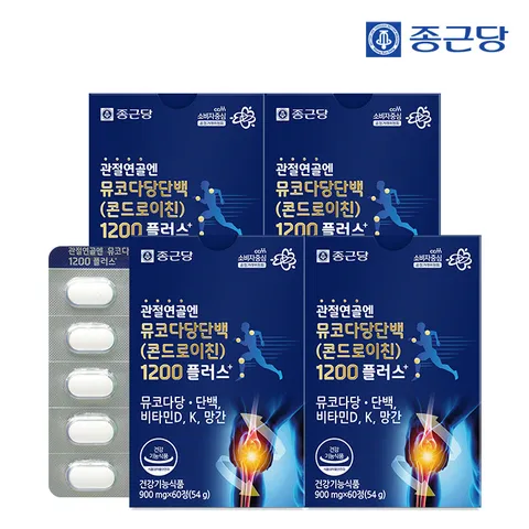 [종근당] 관절연골엔 뮤코다당단백 콘드로이친 1200 플러스 60정 4박스 / 소연골 비타민D 뼈건강 비타민K
