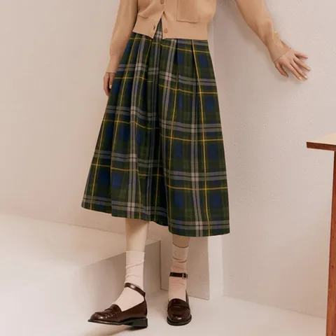 더엣지 체크 볼륨 스커트 WYSK6G01 +할인쿠폰