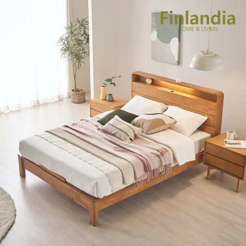 핀란디아 로렌스 원목 평상형 퀸침대Q+유로탑매트리스