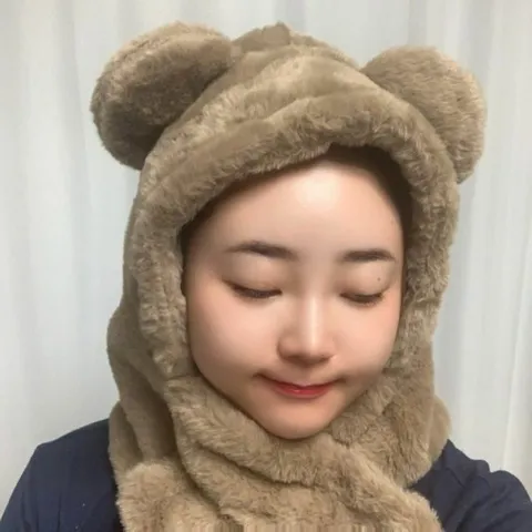 양털 곰돌이 귀여운 털 모자 목도리 일체형 귀마개