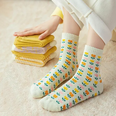 두툼 방한 캐쥬얼 데일리 포인트 중목 양말 5P set