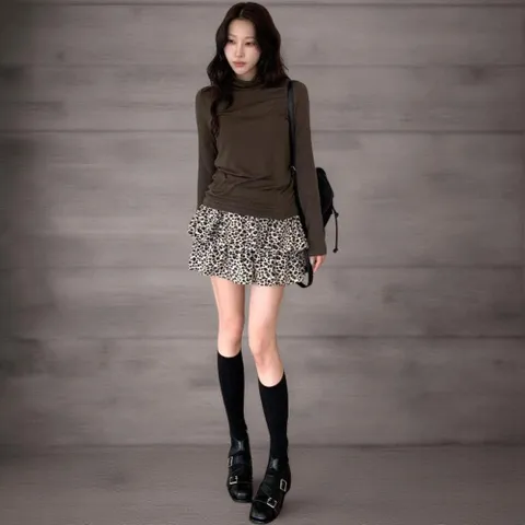 |KMT9B21|여성용 면스판 폴라넥 세미시스루 긴팔 티셔츠
