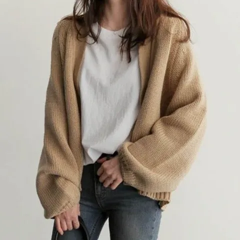 가디건 카디건 CD 깔끔한 로브 베이지색 짧은 기본 디자인