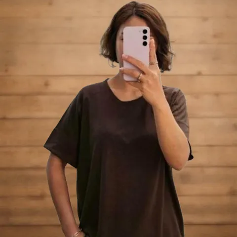 |KDT91D5|여성 다채로운 절개 디자인 린넨 반팔 오버사이즈 티셔츠