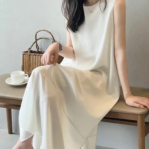 [하프클럽/찜]여리여리 루즈핏 실키 민소매 롱원피스