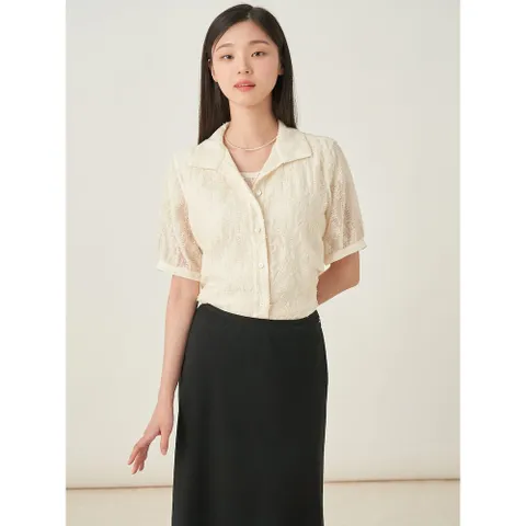 [우수고객전용] [빈폴레이디스] 레이스 텍스쳐 반소매 자켓형 블라우스  아이보리 (BF5765C520) +할인쿠폰