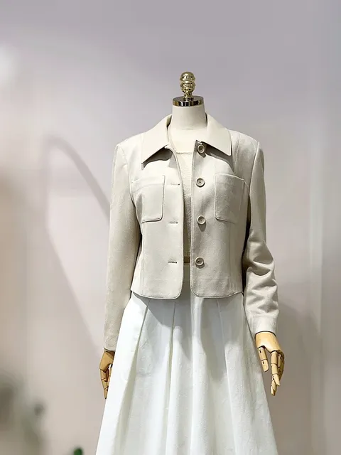 [현대백화점] 올리브데올리브 (OH5SJ169) 카라 배색 스웨이드 크롭 자켓