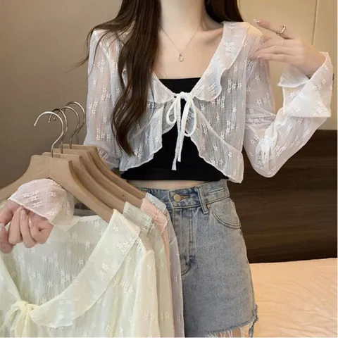 가디건 카디건 시스루 레이스 빅카라 크롭 볼레로 여자 여름 +할인쿠폰