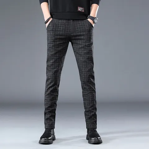 [모로엠] 체크 패턴 남성 슬림 밴딩 슬랙스 팬츠 DMS-PTA-Q4261505 +할인쿠폰