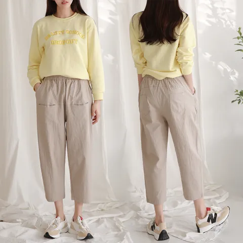 여성용 린넨 편안한 루즈핏 배기팬츠 허리밴딩