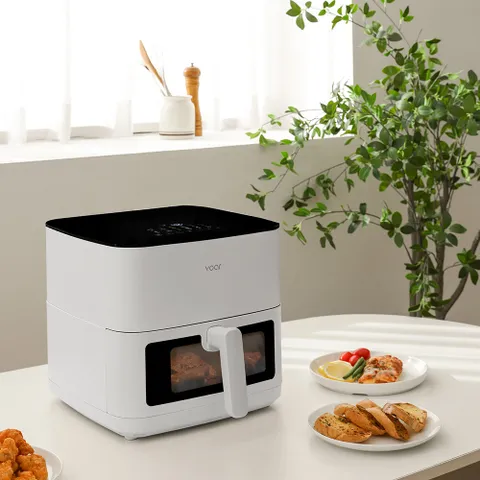 보아르 듀얼히팅 에어프라이어 8L 대용량 바스켓 에어프라이기 사각 투명 에프