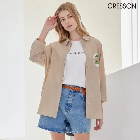 크레송 여성 베이지 루즈핏 아트웍 셔킷 셔츠 C232B201A1_04 +할인쿠폰