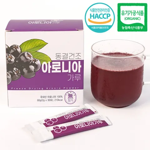 [산마을] 동결건조 국내산 유기농 아로니아가루 2gX30포 스틱형 분말