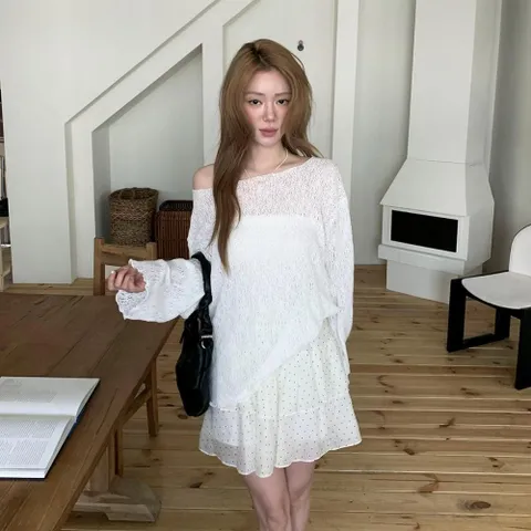 |KHTA48F|여성용 내추럴 루즈핏 보트넥 니트 스웨터