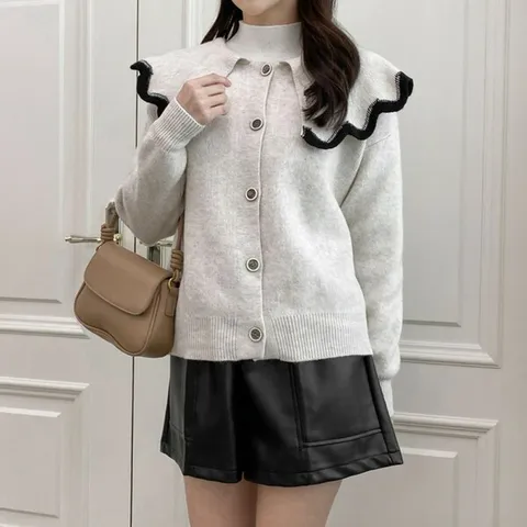 [하프클럽/다잇템]여자 울니트 피터팬 프릴 카라 버튼 가디건