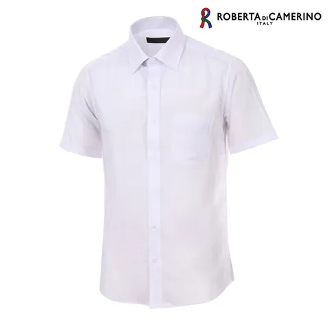 [하프클럽/로베르타 디 까메리노]모달 도비 스트라이프 일반핏 화이트 반소매 셔츠 RA2-9