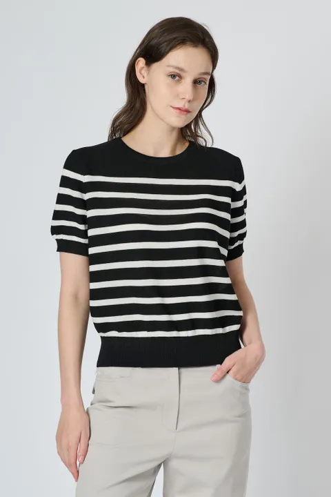 [BCBG] 베이직 스트라이프 니트 탑 B4F7I401