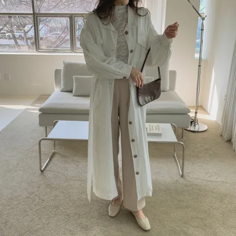 여성 봄 가을 바바리 롱코트 양포켓 트렌치 코트