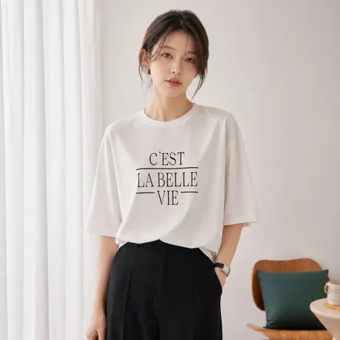 [커스텀에이블] 레터링 루즈핏 7부 티셔츠_T2608TS112C