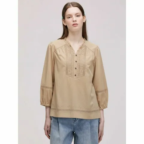 [하프클럽/써스데이아일랜드]레이스 콤비 브이넥 블라우스(T236MBL133W)