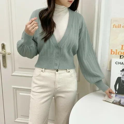 [하프클럽/브이와이]여자 데일리 SS 딥브이넥 민트 탱크 가디건