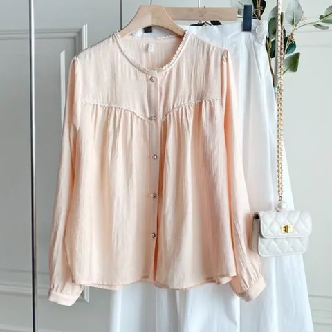 아트박스/신상오픈런 요크 엠파이어 셔링 레이스 흰블라우스 봄남방 +할인쿠폰