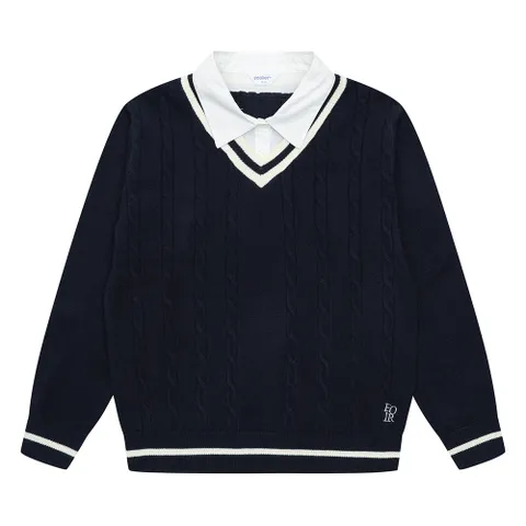 [에꼴리에] 여자 봄이월 셔츠레이어드브이넥니트티(25A5053)