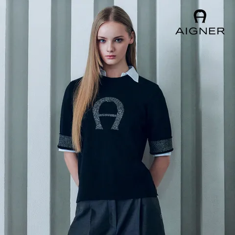 아아이그너 25FW 심볼 라운드 롤업 니트