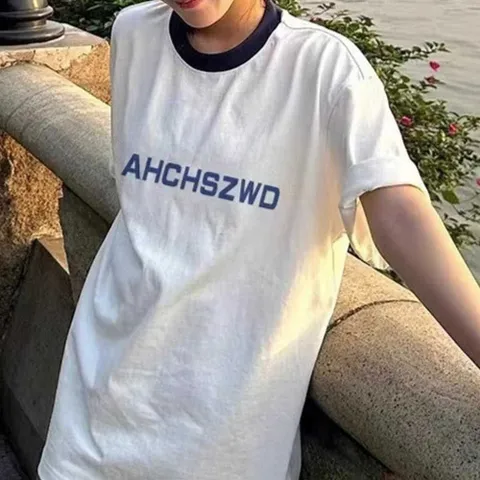 티셔츠 영문 레터링 컬러배색 포인트 오버핏 반팔티셔츠