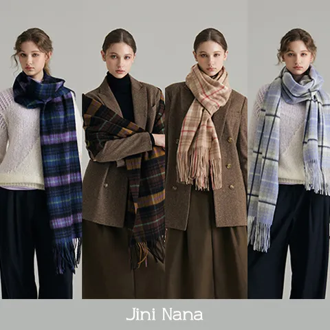 [ ★25년최신상!초특가★]지니나나 울100 체크 빅머플러+더스트백