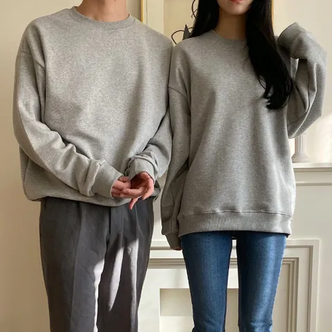 여자 남자 커플룩 대학생 시밀러룩 박시 무지 맨투맨